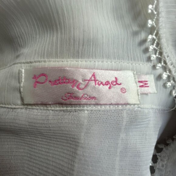 Pretty Angel Womens White Lace Boho Button Down Blouse Top Size Medium Collared - Picture 5 of 11